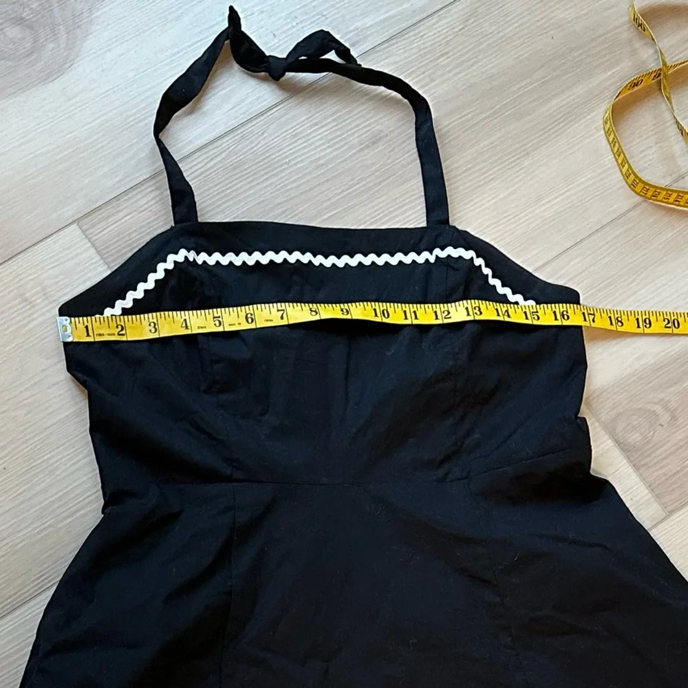 Cynthia Rowley Black Cotton Halter Sundress Circle Skirt RickRack Whimsigoth ~ M - Picture 12 of 15